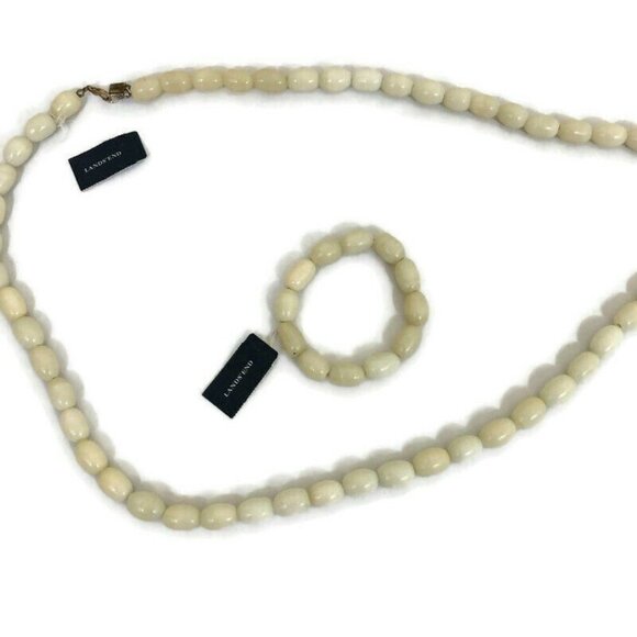 Land's End Necklace and Bracelet Set Polished Stones NWT Set of 2 Ivory Color - Picture 2 of 8